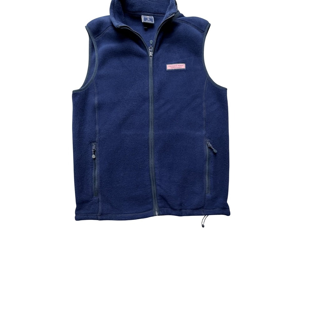 Vineyard Vines Fleece Vest Mens XS Navy Blue Full Zip Pockets Style 100001